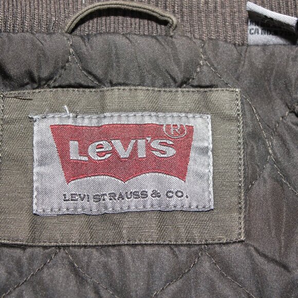 Levi's Mens Canvas feel Quilted Interior Green Heavy Coat Zip Snap Size Medium - Picture 4 of 13
